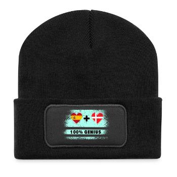 Spanien und Dänemark Flagge 100% genial - Recycelte Patch Beanie - Schwarz - Vorne
