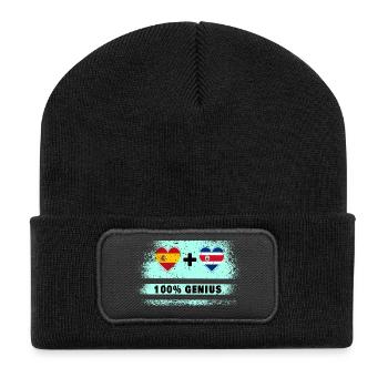 Spanien und Costa Rica Flagge 100% genial - Recycelte Patch Beanie - Schwarz - Vorne