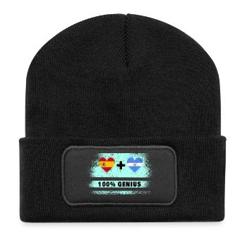 Flagge Spanien und El Salvador 100% genial - Recycelte Patch Beanie - Schwarz - Vorne