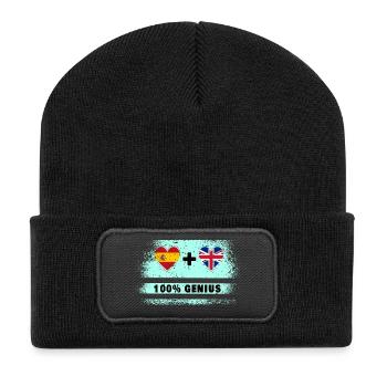 Spanien und Großbritannien Flagge 100% genial - Recycelte Patch Beanie - Schwarz - Vorne