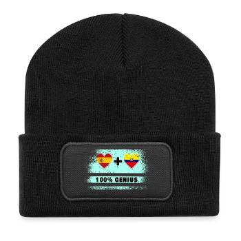 Spanien und Ecuador Flagge 100% genial - Recycelte Patch Beanie - Schwarz - Vorne