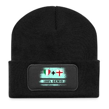 Italien und England 100% geniale Flagge - Recycelte Patch Beanie - Schwarz - Vorne