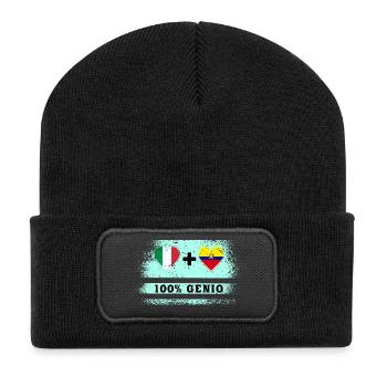 Italien und Ecuador 100% Genius Flagge - Recycelte Patch Beanie - Schwarz - Vorne