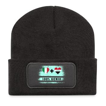 Italien und Irak 100% geniale Flagge - Recycelte Patch Beanie - Dunkelgrau - Vorne