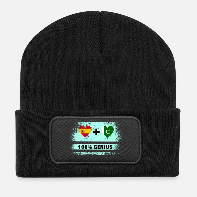 Spanien und Pakistan Flagge 100% genial - Recycelte Patch Beanie - Schwarz