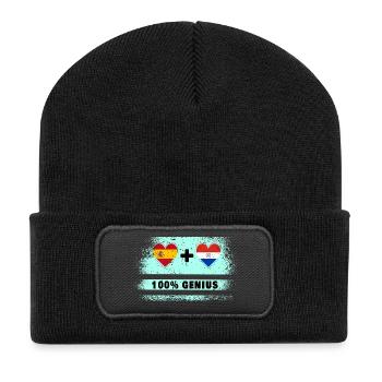 Spanien und Paraguay Flagge 100% genial - Recycelte Patch Beanie - Schwarz - Vorne