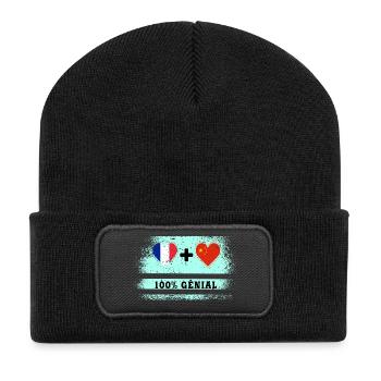 Drapeau France et Chine 100% génial - Beanie recyclé à patch - noir - Devant