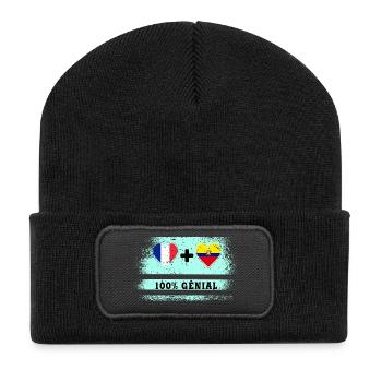 Flagge Frankreich und Ecuador 100% genial - Recycelte Patch Beanie - Schwarz - Vorne