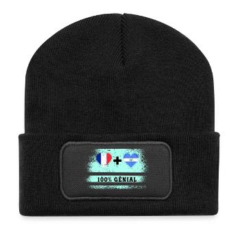 Flagge Frankreich und El Salvador 100% genial - Recycelte Patch Beanie - Schwarz - Vorne