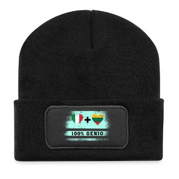 Italien und Litauen 100% geniale Flagge - Recycelte Patch Beanie - Schwarz - Vorne