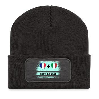 Drapeau France et Italie 100% génial - Beanie recyclé à patch - charbon - Devant