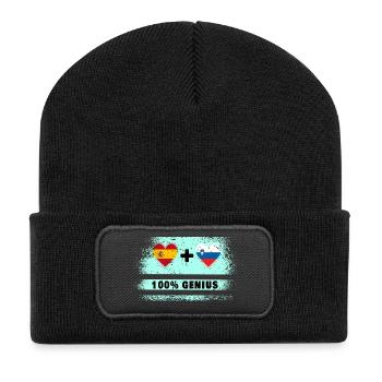 Spanien und Slowenien 100% Flaggengenie - Recycelte Patch Beanie - Schwarz - Vorne