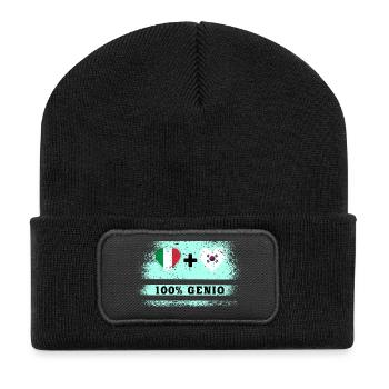 Italien und Südkorea 100% brillante Flagge - Recycelte Patch Beanie - Schwarz - Vorne