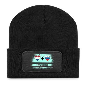 Slowenien und Niederlande 100% Genius Flagge - Recycelte Patch Beanie - Schwarz - Vorne