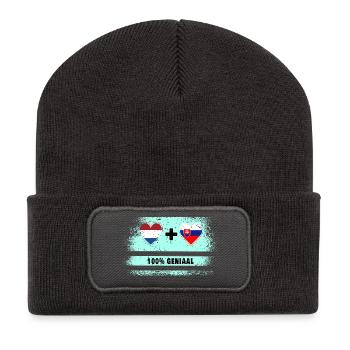 Slowakei und Niederlande 100% Genius Flagge - Recycelte Patch Beanie - Dunkelgrau - Vorne