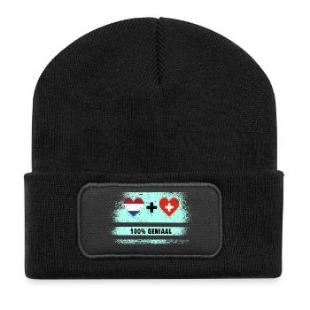 Haben Sie die Niederlande und die Schweiz in Ihr Herz geschlossen? - Recycelte Patch Beanie - Schwarz - Vorne