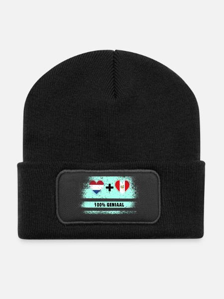 Peru und Niederlande 100% Genius Flagge - Recycelte Patch Beanie - Schwarz