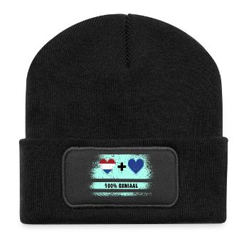 Europa und die Niederlande 100% Genius Flagge - Recycelte Patch Beanie - Schwarz - Vorne