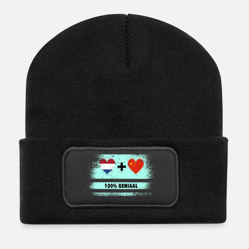 China und die Niederlande 100% Genius Flagge - Recycelte Patch Beanie - Schwarz