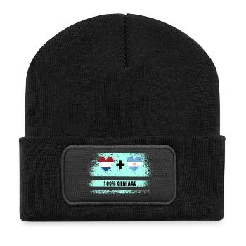 Argentinien und Niederlande 100% Genius Flagge - Recycelte Patch Beanie - Schwarz - Vorne