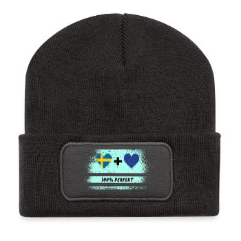 Europe et Suède 100% Parfait / Cadeau - Beanie recyclé à patch - charbon - Devant