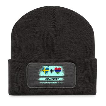 Gambie et Suède 100% Parfait / Cadeau - Beanie recyclé à patch - charbon - Devant