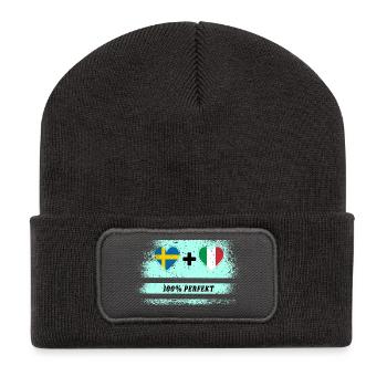 Italie et Suède 100% Parfait / Cadeau - Beanie recyclé à patch - charbon - Devant