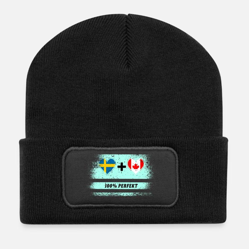 Kanada & Schweden 100% perfekt / Geschenk - Recycelte Patch Beanie - Schwarz