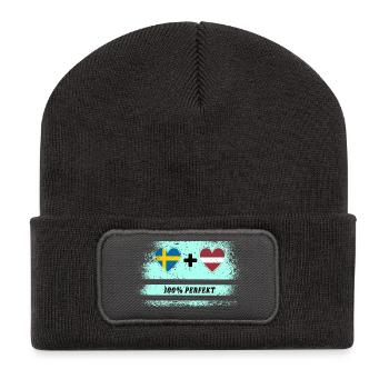 Lettland und Schweden 100% perfekt / Geschenk - Recycelte Patch Beanie - Dunkelgrau - Vorne