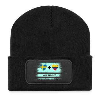 Kolumbien und Schweden 100% perfekt / Geschenk - Recycelte Patch Beanie - Schwarz - Vorne