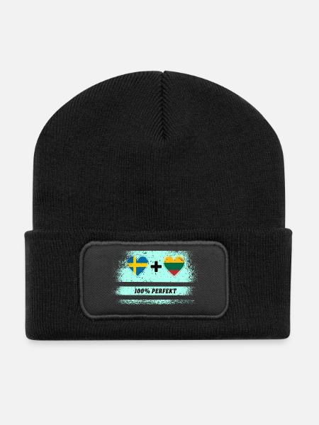 Litauen und Schweden 100% perfekt / Geschenk - Recycelte Patch Beanie - Schwarz