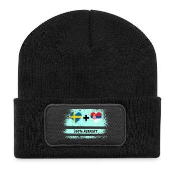 Serbie et Suède 100% Parfait / Cadeau - Beanie recyclé à patch - noir - Devant