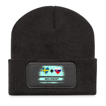 Slowakei und Schweden 100% perfekt / Geschenk - Recycelte Patch Beanie - Dunkelgrau - Vorne