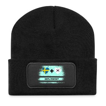 Corée du Sud et Suède 100% Parfait / Cadeau - Beanie recyclé à patch - noir - Devant