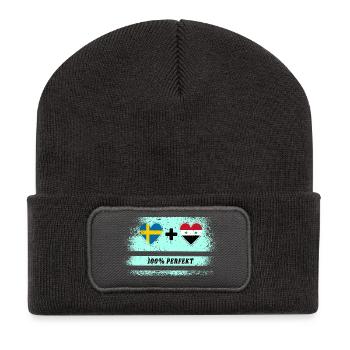 Syrien und Schweden 100% perfekt / Geschenk - Recycelte Patch Beanie - Dunkelgrau - Vorne