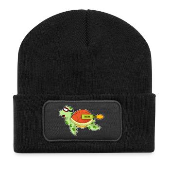 Schildkröte Rakete - Recycelte Patch Beanie - Schwarz - Vorne