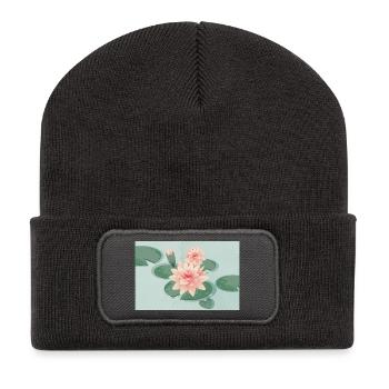 Fleurs de nénuphars avec bourgeon dans l’étang de nénuphars - Beanie recyclé à patch - charbon - Devant