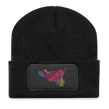 Sicily t-shirt map word cloud trinacria - Recycled Patch Beanie - black - Front