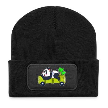 Panda Auto - Recycelte Patch Beanie - Schwarz - Vorne