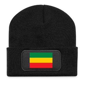 Flag of the Reggae Rastafari Rasta Roots One Love - Recycelte Patch Beanie - Schwarz - Vorne