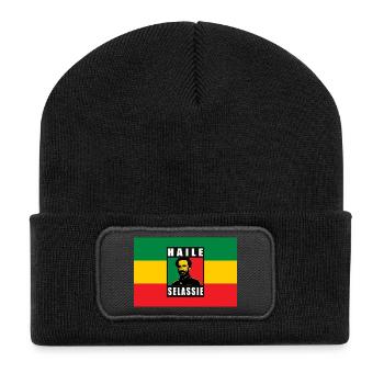 REGGAE RASTA FLAG - SELASSIE I - JAH RASTAFARI - Recycled Patch Beanie - black - Front