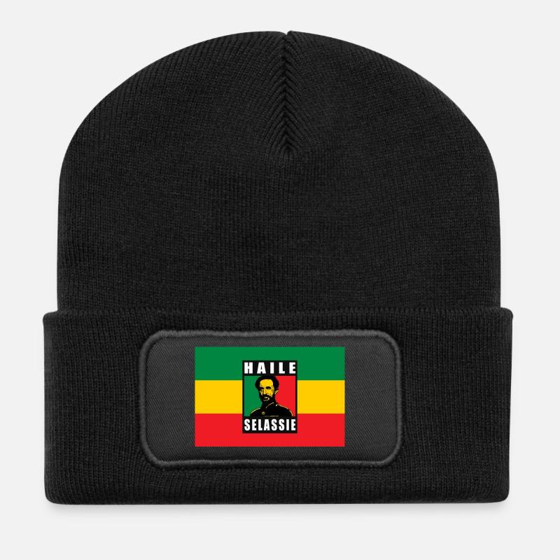 REGGAE RASTA FLAGGE - SELASSIE I - JAH RASTAFARI - Recycelte Patch Beanie - Schwarz