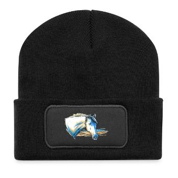 Pferd Portrait - Recycelte Patch Beanie - Schwarz - Vorne