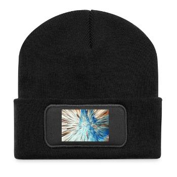 Radiale Blaue Explosion - Recycelte Patch Beanie - Schwarz - Vorne