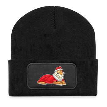 Chapeau de Père Noël tigre - Beanie recyclé à patch - noir - Devant