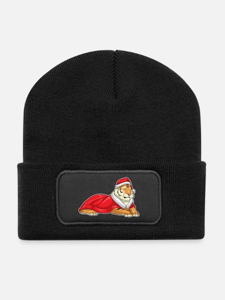 Tiger Weihnachten Weihnachtsmütze - Recycelte Patch Beanie - Schwarz