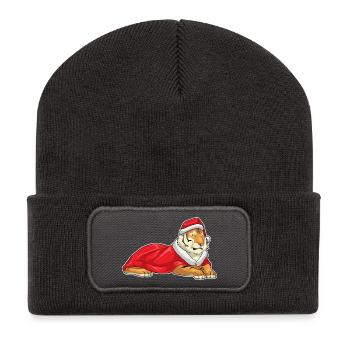 Chapeau de Père Noël tigre - Beanie recyclé à patch - charbon - Devant