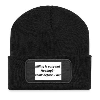 Denk nach, bevor du handelst Heilung statt Gewalt - Recycelte Patch Beanie - Schwarz - Vorne