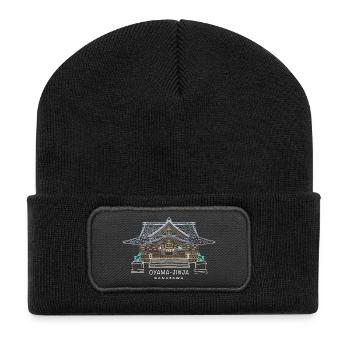 Oyama-Jinja, Schrein in Kanazawa, Japan, Zeichnung - Recycelte Patch Beanie - Schwarz - Vorne