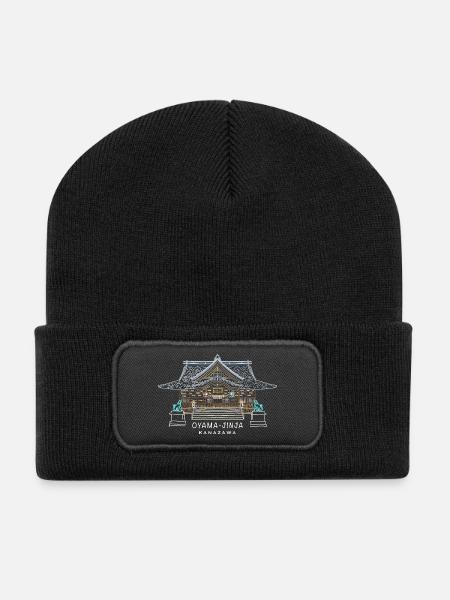 Oyama-jinja, shrine in Kanazawa, Japan, drawing - Recycled Patch Beanie - black